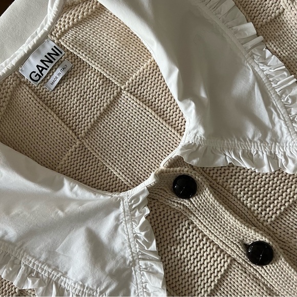 Ganni Smiley Poplin Collar Cardigan in Brazilian Sand - Picture 10 of 16